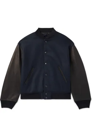 Kaptain Sunshine Award Full-Grain Leather and Wool-Twill Bomber Jacket