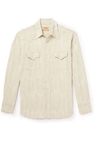 KAPITAL Magpie Distressed Denim-Jacquard Western Shirt