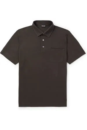 Ermenegildo Zegna Slim-Fit Leather-Trimmed Cotton-Piqué Polo Shirt