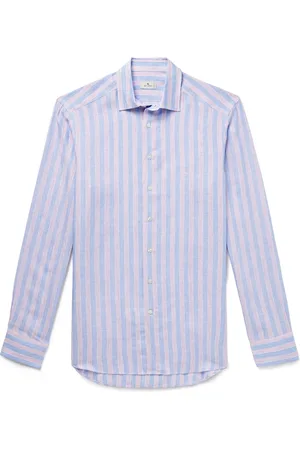 Etro Slim-Fit Logo-Embroidered Striped Linen Shirt