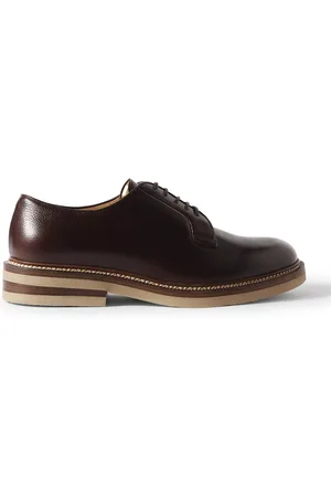 Brunello Cucinelli Iconic Full-Grain Glossed-Leather Derby Shoes
