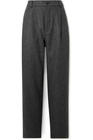 MILES LEON Traveler Straight-Leg Pleated Herringbone Wool and Cashmere-Blend Trousers