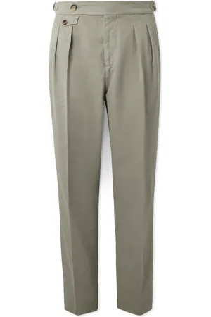Brunello Cucinelli Tapered Pleated Cotton-Twill Suit Trousers