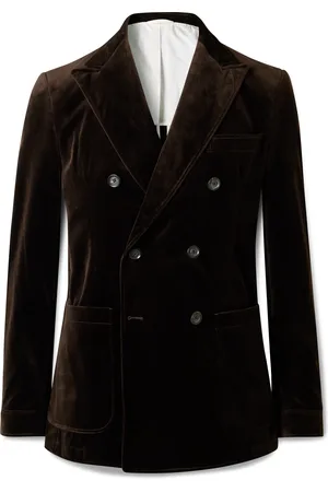 OLIVER SPENCER Slim-Fit Double-Breasted Cotton-Velvet Blazer