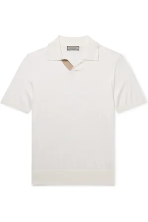 CANALI Suede-Trimmed Cotton and Modal-Blend Polo Shirt