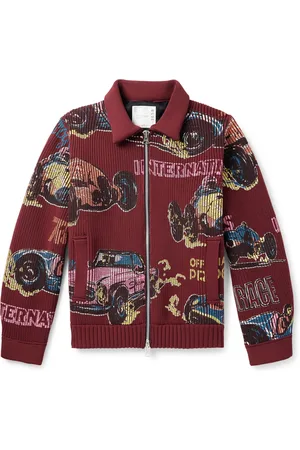 SACAI Printed Ribbed-Knit Cardigan