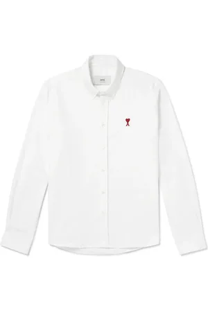 Ami Button-Down Collar Logo-Embroidered Cotton Oxford Shirt