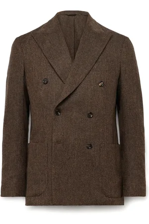 DE PETRILLO Unstructured Double-Breasted Herringbone Wool and Cashmere-Blend Blazer