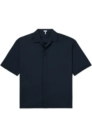 Loewe Camp-Collar Logo-Embroidered Wool Shirt