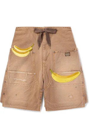 KAPITAL Wide-Leg Appliquéd Distressed Panelled Denim Shorts