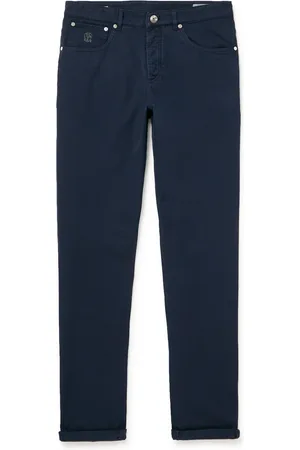 Brunello Cucinelli Straight-Leg Logo-Embroidered Cotton-Gabardine Trousers