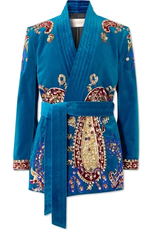 VALENTINO GARAVANI Belted Sequin-Embellished Cotton-Velvet Jacket