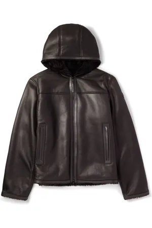 Moncler Charnassere Logo-Appliquéd Leather-Trimmed Shearling Hooded Down Jacket