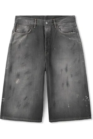 Acne Studios Judda Wide-Leg Distressed Paint-Splattered Denim Shorts