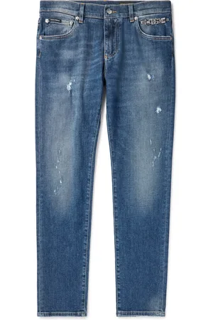 Dolce & Gabbana Slim-Fit Straight-Leg Embellished Distressed Jeans