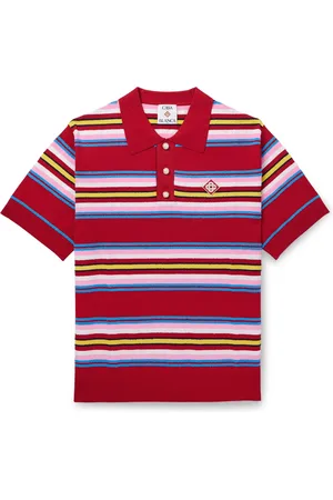 Casablanca Logo-Appliquéd Striped Terry-Trimmed Jersey Polo Shirt
