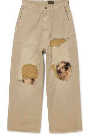 KAPITAL Katsuragi Port Straight-Leg Patchwork Distressed Cotton-Twill Trousers
