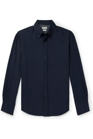 Brunello Cucinelli Slim-Fit Button-Down Collar Cotton and Cashmere-Blend Shirt