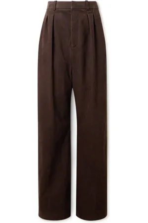 Loewe Wide-Leg Pleated Nubuck Trousers
