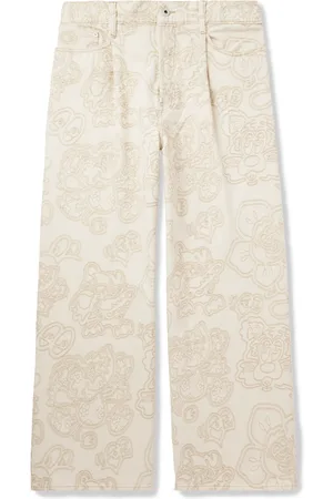 Kenzo Verdy Wide-Leg Pleated Embroidered Jeans