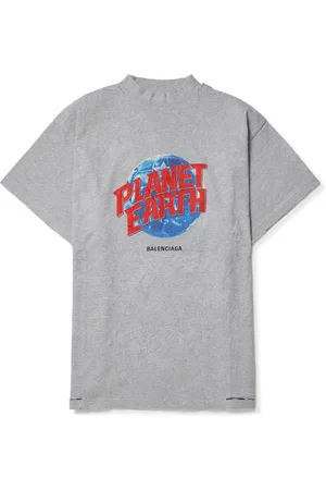 Balenciaga Distressed Printed Cotton-Jersey T-Shirt