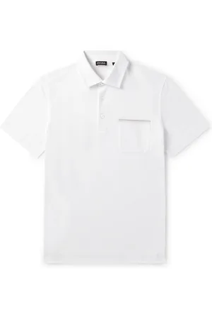 Ermenegildo Zegna Leather-Trimmed Cotton-Piqué Polo Shirt