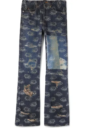 KAPITAL Speakeasy Slim-Fit Flared Printed Distressed Jeans