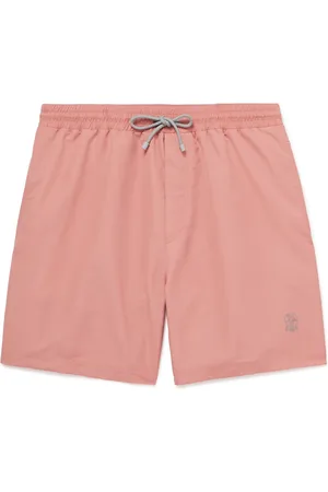 Brunello Cucinelli Straight-Leg Mid-Length Logo-Embroidered Swim Shorts