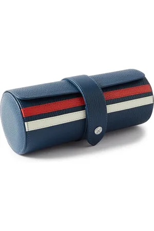 Rapport London Greenwich Range Striped Full-Grain Leather Three-Piece Watch Roll