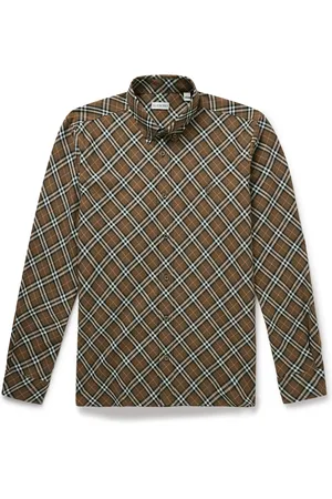 Burberry Button-Down Collar Logo-Embroidered Checked Cotton-Flannel Shirt