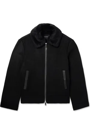 YVES SALOMON Leather and Shearling-Trimmed Wool and Cashmere-Blend Jacket