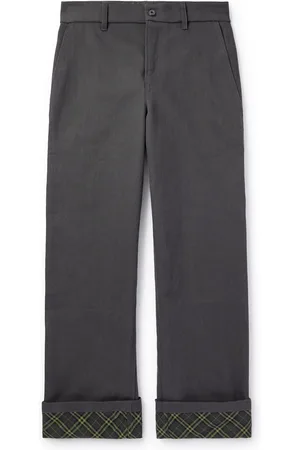 Burberry Wide-Leg Checked Twill-Trimmed Cotton-Canvas Trousers