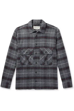 MILES LEON Field Checked Brushed Herringbone Cotton-Flannel Shirt