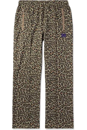Pins & Needles Straight-Leg Webbing-Trimmed Logo-Embroidered Leopard-Print Tech-Jersey Track Pants
