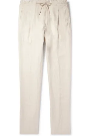 LARDINI Miami Straight-Leg Pleated Linen-Twill Drawstring Trousers