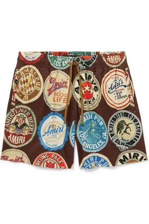 AMIRI Coasters Straight-Leg Mid-Length Logo-Print Swim Shorts