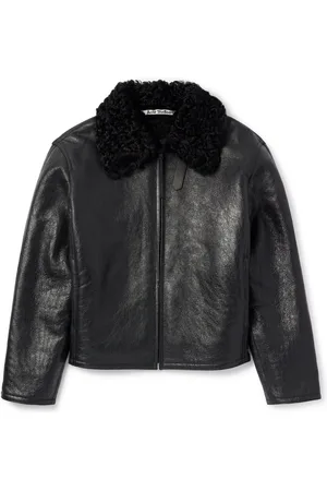 Acne Studios Shearling-Trimmed Cracked-Leather Jacket