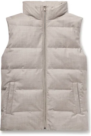 YVES SALOMON Leather-Trimmed Quilted Green Storm System® Wool and Silk-Blend Down Gilet