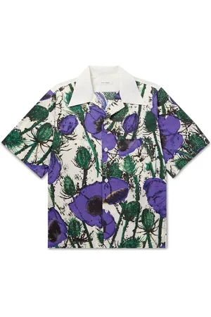 WALES BONNER Althea McNish Highlife Camp-Collar Logo-Embroidered Printed Cotton-Poplin Shirt