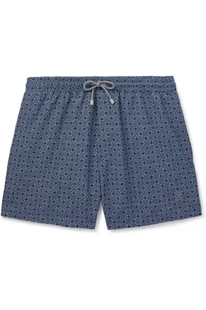 Brunello Cucinelli Straight-Leg Short-Length Logo-Embroidered Printed Swim Shorts