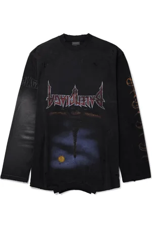 Balenciaga Oversized Distressed Logo-Print Stretch-Cotton Jersey T-Shirt