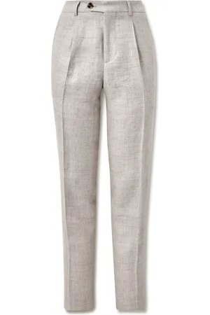 Brunello Cucinelli Straight-Leg Pleated Linen, Wool and Silk-Blend Suit Trousers