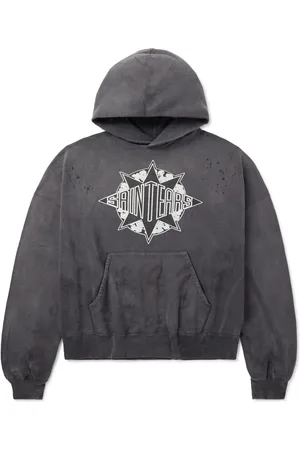 SAINT MXXXXXX Denim Tears Logo-Print Distressed Cotton-Jersey Hoodie