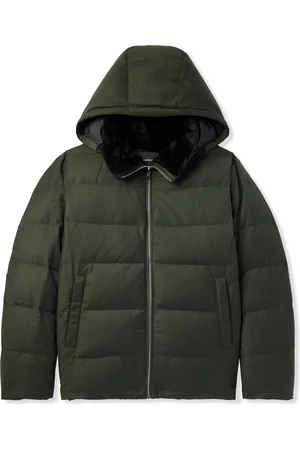 YVES SALOMON Shearling-Trimmed Quilted Wool and Silk-Blend Hooded Down Jacket