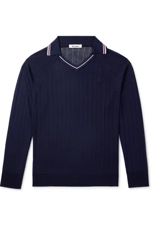 WALES BONNER Logo-Embroidered Striped Ribbed-Knit Polo Shirt