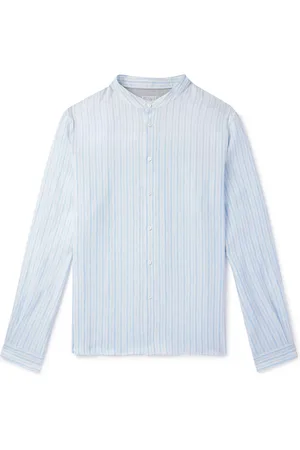 Brunello Cucinelli Grandad Collar Striped Linen Shirt