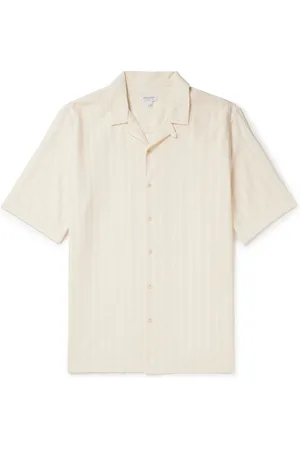 Sunspel Convertible-Collar Embroidered Striped Cotton Shirt