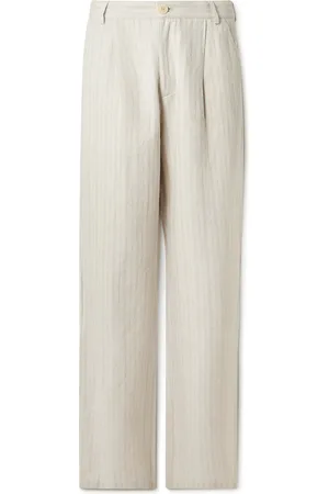 OLIVER SPENCER Orsman Wide-Leg Pleated Linen and Cotton-Blend Suit Trousers