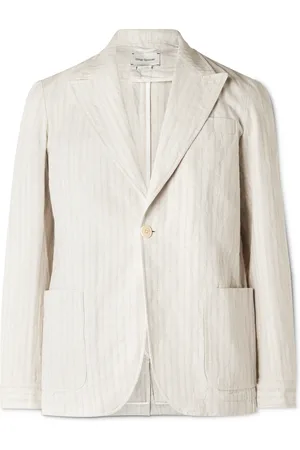 OLIVER SPENCER Laurel Unstructured Striped Linen and Cotton-Blend Suit Jacket