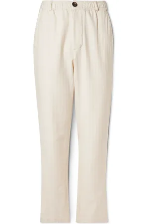 OLIVER SPENCER Slim-Fit Straight-Leg Herringbone Cotton Trousers
